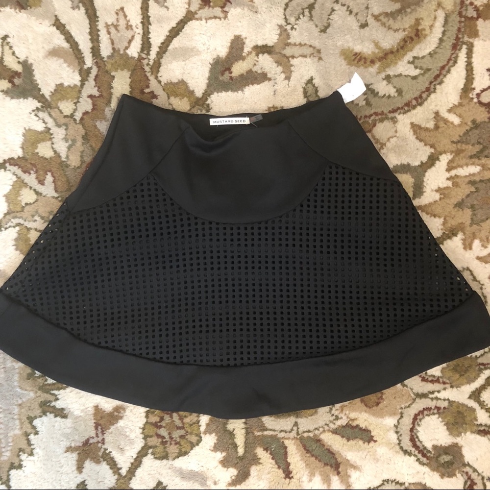 NWT! Mustard Seed Perforated A-line Black Skirt